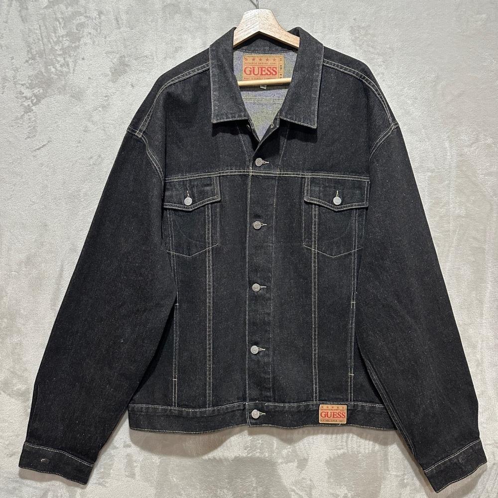 Vintage Guess Jeans Mens 4XL Charcoal Black Denim Trucker Jacket Made in USA